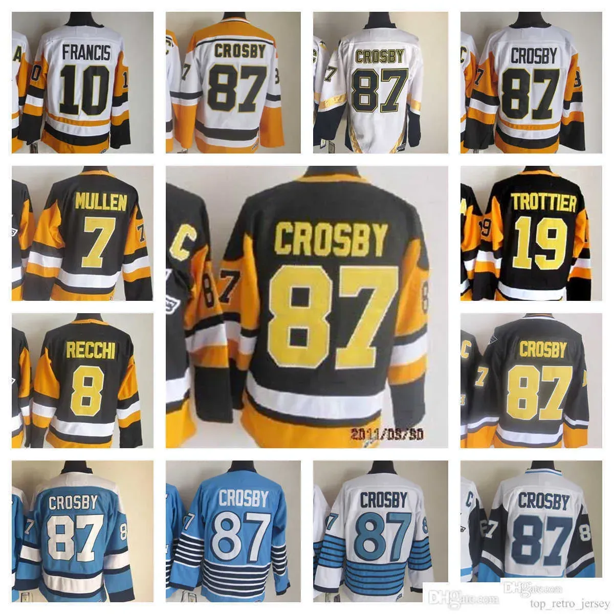 Niestandardowe męskie młodzież Pittsburgh''penguins''new retro lodowe koszulki hokejowe 87 Sidney Crosby 7 Joe Mullen 8 Mark Recchi 10 Ron Francis 19 Bryan Trottier Jersey