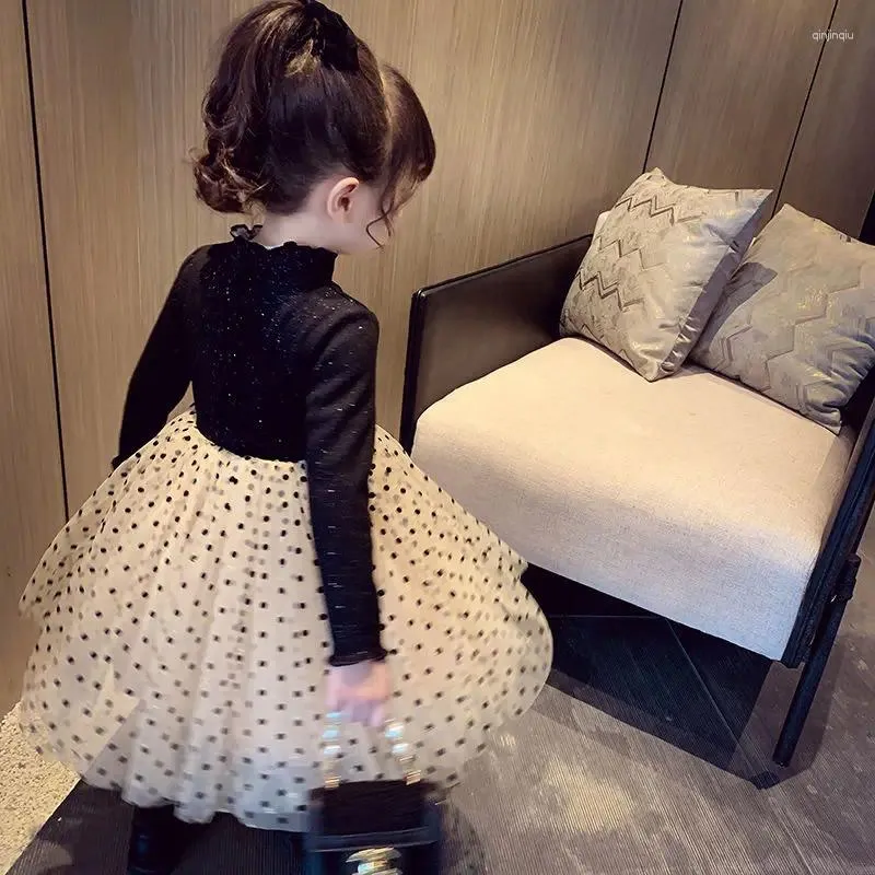 Girl Dresses Wedding Dot Dress Girls' Holiday Birthday Party Princess Communion Ball Long Sleeve Infant Vintage Lace Voile Skirt