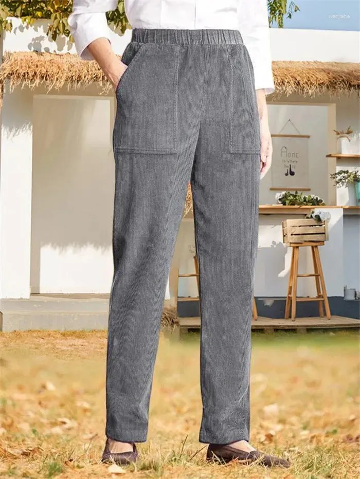 Women's Pants 2024 Autumn Cotton Black Pockets Elastic Waist Loose Trousers Female Winter Casual Fashion Office Lady Bottom