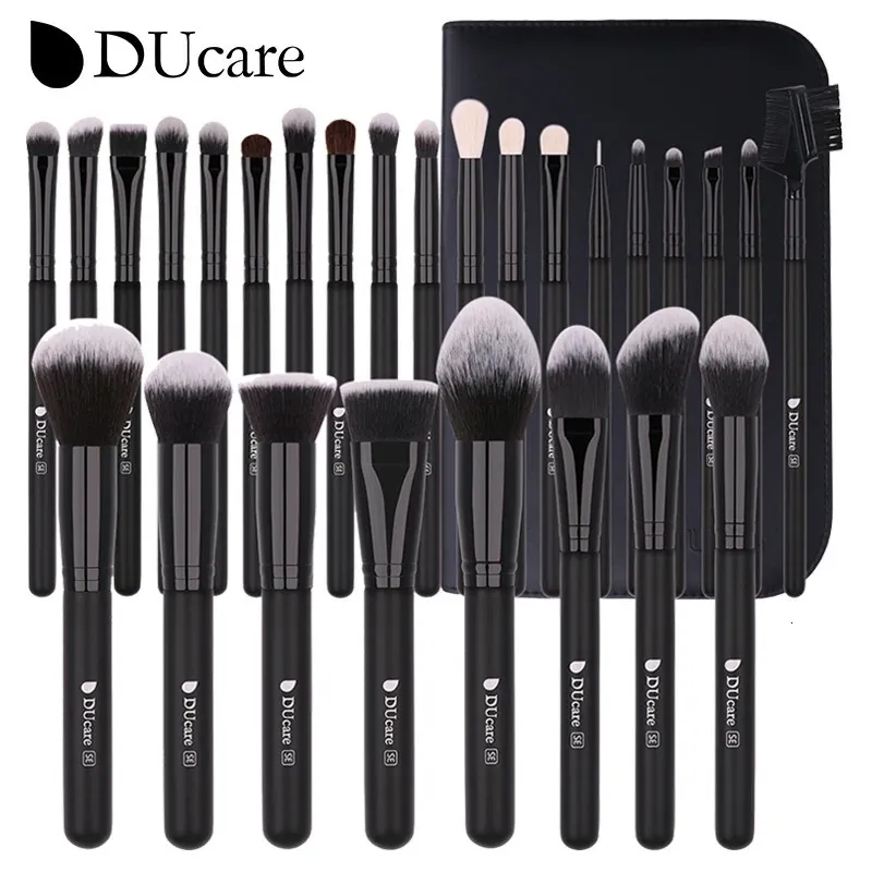 DUcare-brocha de maquillaje negra, maquillaje profesional, sombra de ojos, base en polvo, pelo sintético suave, brochas de maquillaje 240115