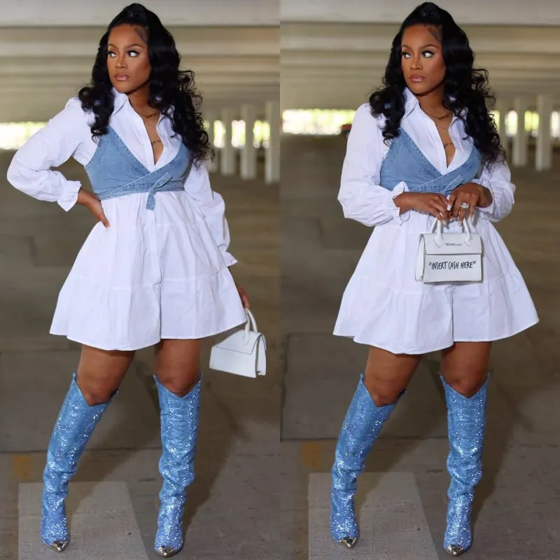 Designer Denim Dress Set - Fashionable Layered Outfit