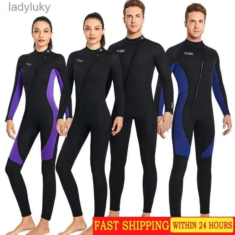 Swim Wear New 3mm wetsuit men's one-piece warm surf diving suit women's long-sleeved winter snorkeling swimsuit wetsuit men swimmingL240115