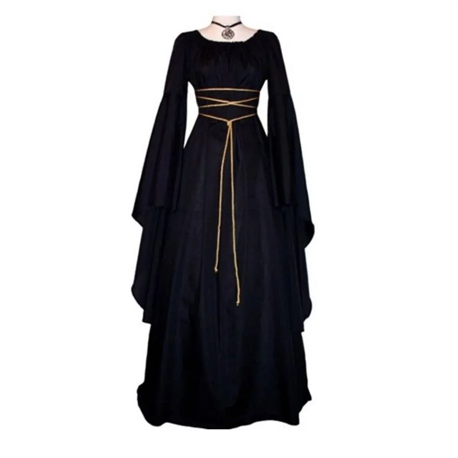 Abito gotico vittoriano vintage solido da donna medievale Abiti da nubile rinascimentali Abito lungo retrò Costume cosplay per Hallowee198V