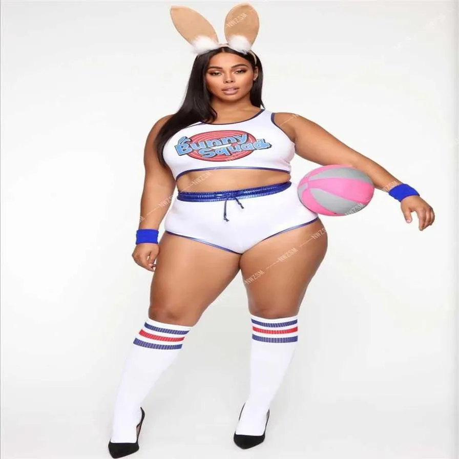 Space Lola Bunny Rabbit Cosplay Costume Jam Costumes Women Girls Halloween Party Clothes Tops Shorts Outfit Set Y0913280w