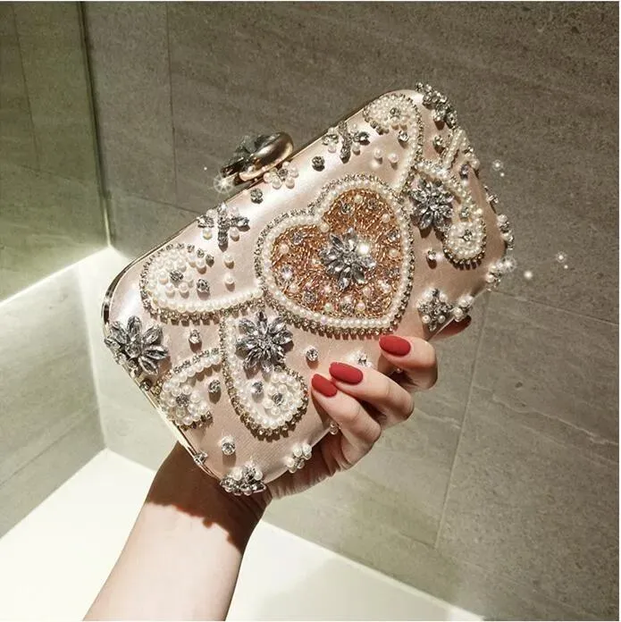 Purses Luxury Rhinestone Dinner Handbags Embroidered Love Lady Clutch Chain Bag Small Square Bag Banquet Diagonal Women Party Handbag