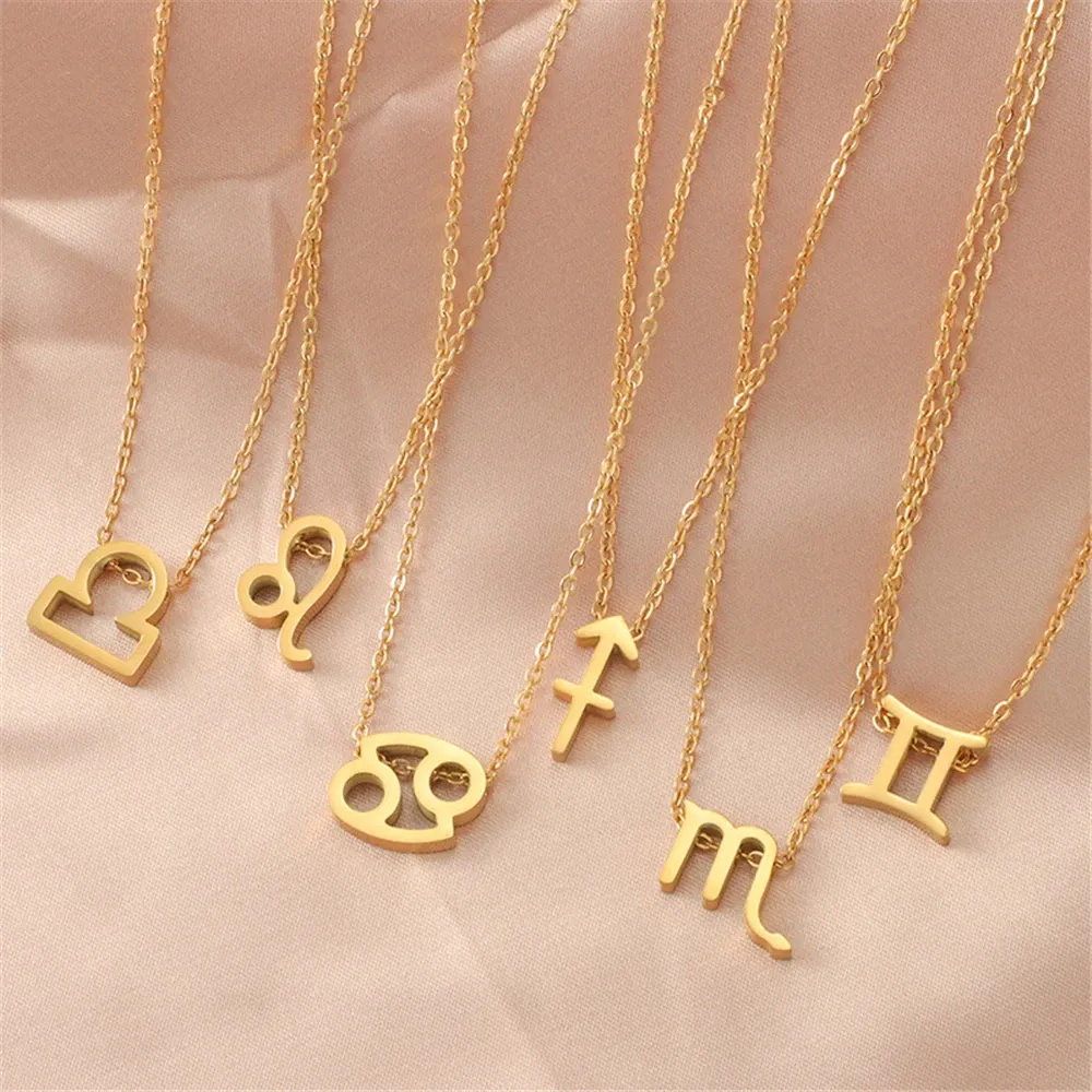 Pisces 12 Zodiac Signs Constellation Pendant Necklace Golden Color 14k Yellow Gold Necklaces For Women Jewelryg