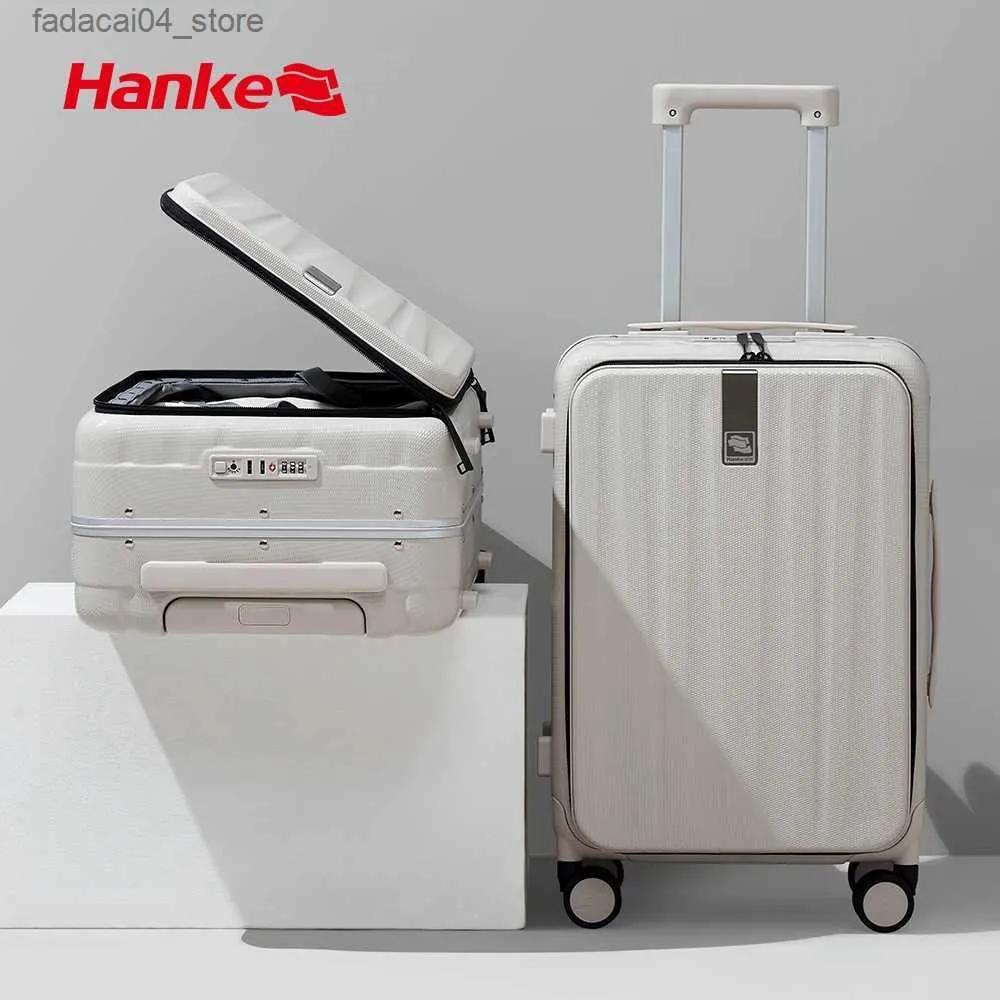 Suitcases Hanke Innovative Design 20 Carry On Suitcase 24 Travel Luggage Aesthetic Narrow Aluminum Frame PC Hardside Spinner W Q240115