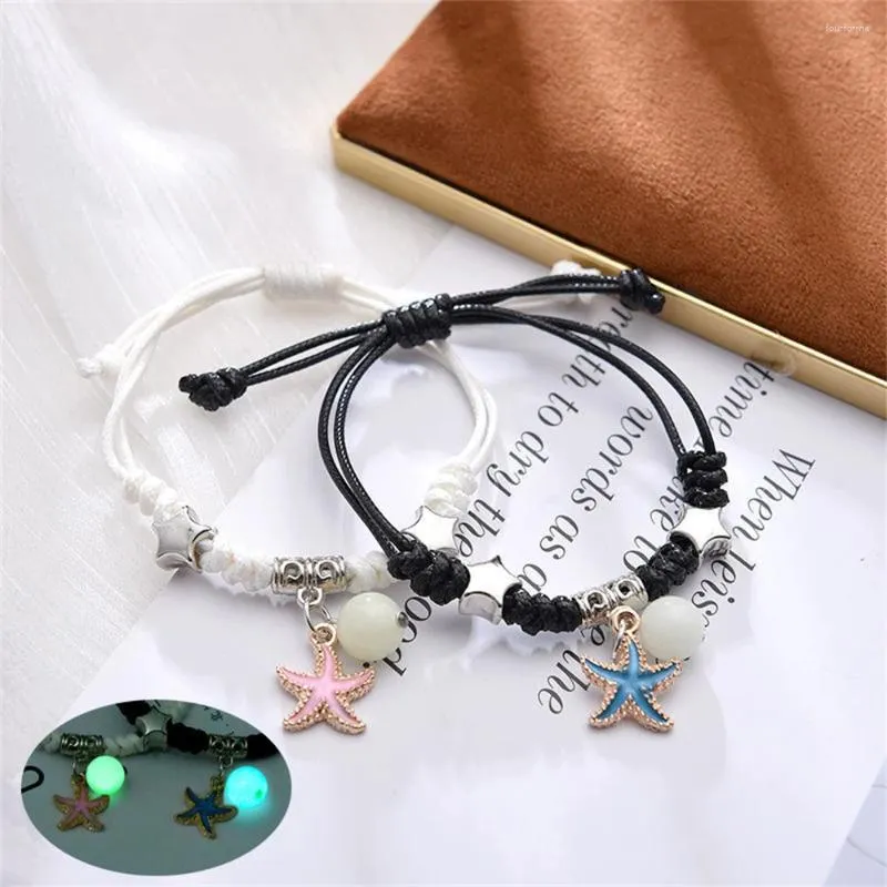 Charm Armbänder 2 teile/satz Harz Leuchtende Perle Paar Armband Handgewebte Stern Kordelzug Einstellbare Hand Zubehör Freundschaft Schmuck Für