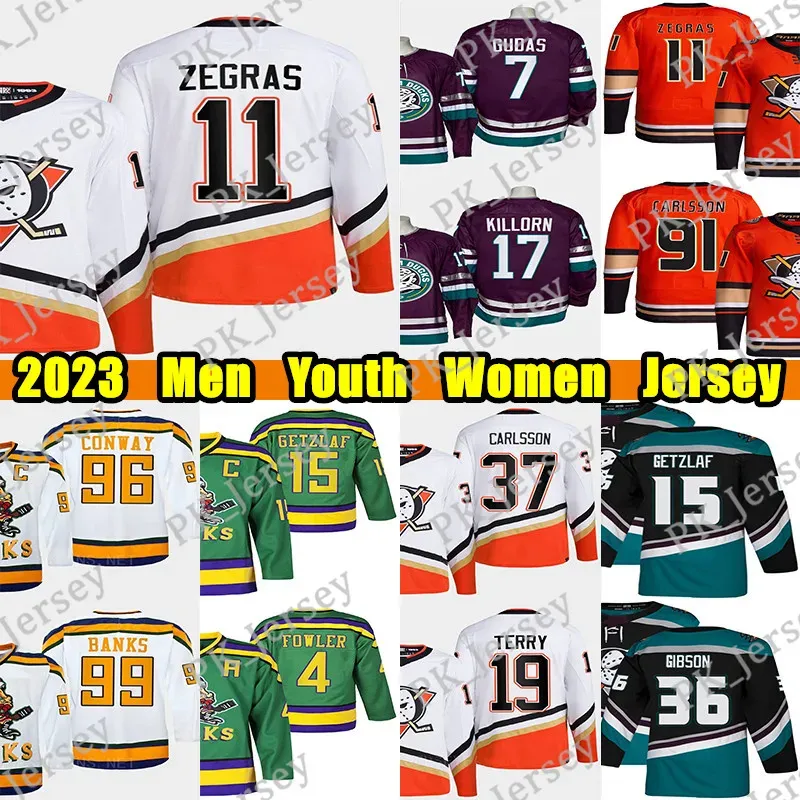 커스텀 하키 저지 남자 여자 젊은 애너하임 ''오리 '111 Trevor Zegras Hockey Jersey 91 Leo Carlsson Troy Try Mighty Ryan Getzlaf John Gibson Cam Fowler