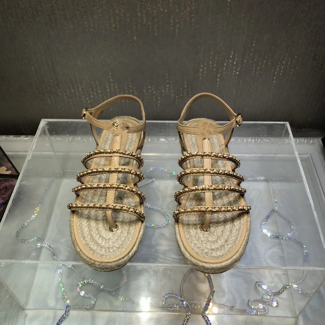 24ss twine bottom heavy industry chain Roman sandals women fashion luxury designer sandals