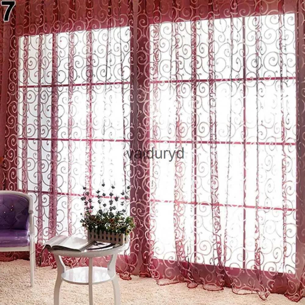 Cortina janela voile tule cortinas puras para quarto sala de estar varanda cozinha estampado tulipa padrão sol-sombreamento cortinavaiduryd