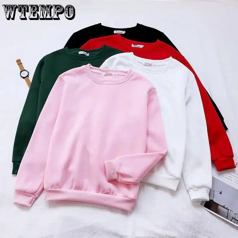 WTEMPO Casual Sweatshirts Vrouwen Trui Streetwear Solid Hiphop Basic O Hals Losse Trek op Jas Uitloper 240115