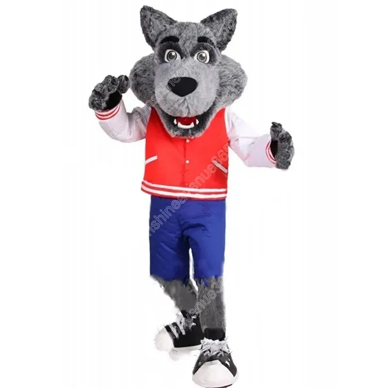 Volwassen maat nieuwste vriendelijke college wolf mascotte kostuum cartoon thema personage carnaval unisex Halloween carnaval volwassenen verjaardagsfeestje fancy outfit voor mannen vrouwen