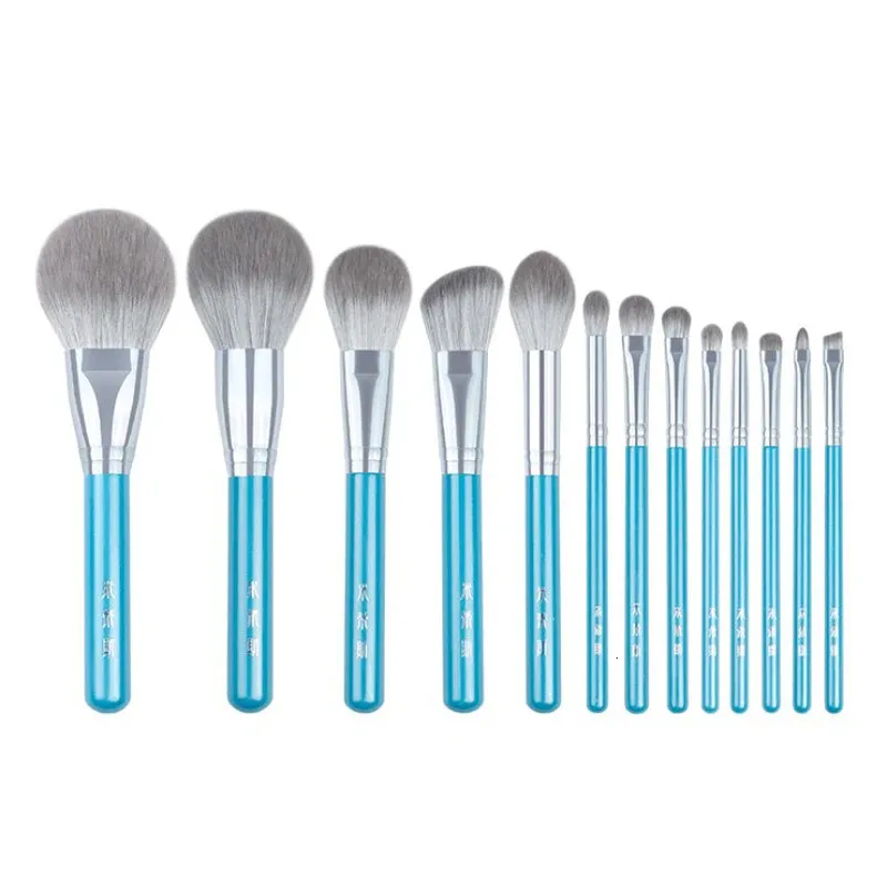 13 unids/set pinceles de maquillaje azules, conjunto completo, colorete en polvo grande, esculpido, sombra de ojos, kit de maquillaje, resaltador de manchas, pincel para labios y cejas 240115