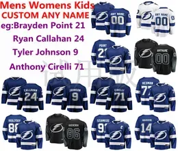  Bay Lightning Jerseys Brayden Point Jersey Ryan Callahan Tyler Johnson Anthony Cirelli Men Blue White Hockey Jerseys Custom Stitched