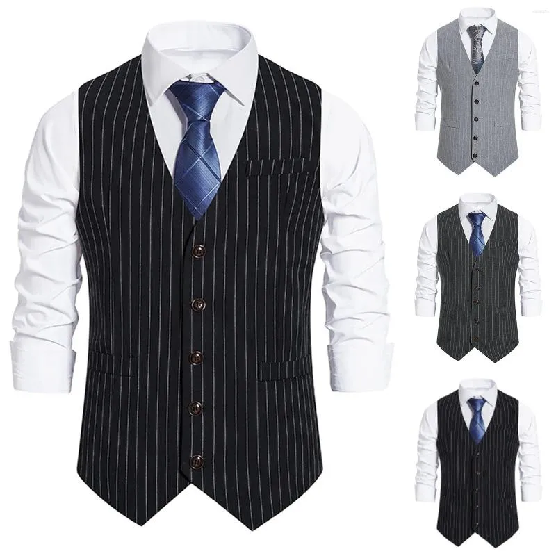 Herrtankstoppar Retro Autumn Randig Vest Single-Breasted Suit Winter och Casual Spandex Shirts For Men