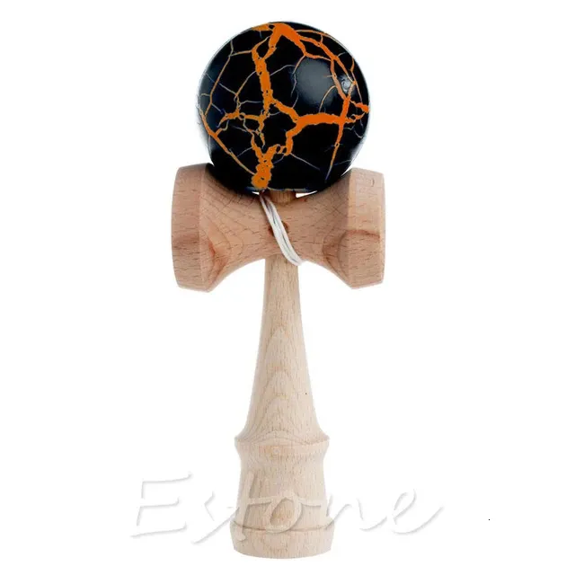 Kendama De Madera Con Pintura Agrietada En Azul Y Negro | Juguete De Habilidad Y Equilibrio | Tamaño 18.5 X 7 Cm | Ideal Para Niños Y Adultos