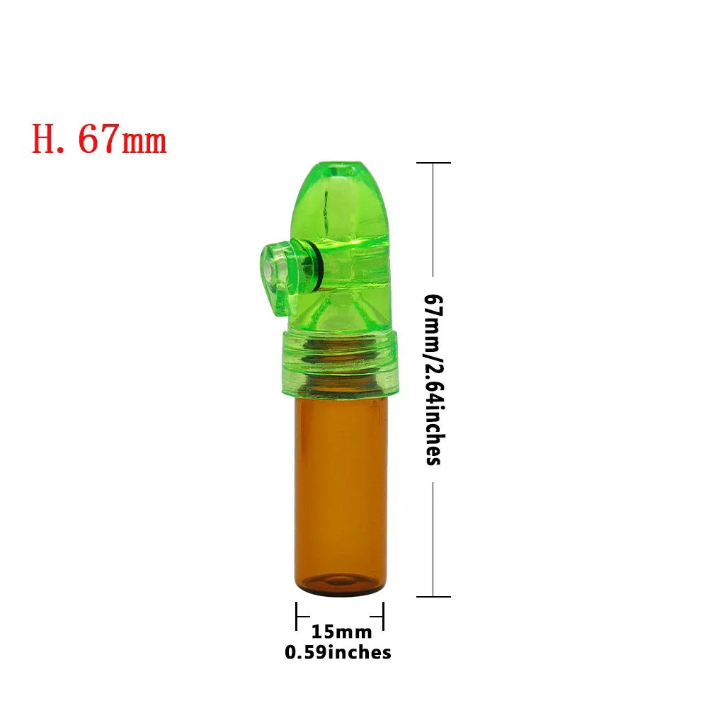 Acrylic Cap Glass bottle Snuff Snorter Dispenser Bullet Rocket Snorter Glass Vial with Clear Bottoms