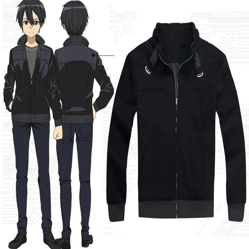 Tecknad karaktär cos svärd konst online kirito hög kvalitet anime cosplay kostym kappa hoodie svart halloween290q