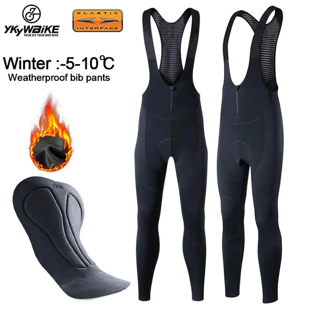 Ykywbike calças térmicas masculinas de inverno, calças de ciclismo de lã térmica, mountain bike ykk com zíper, calças pro team gel acolchoadas, calças longas 240112