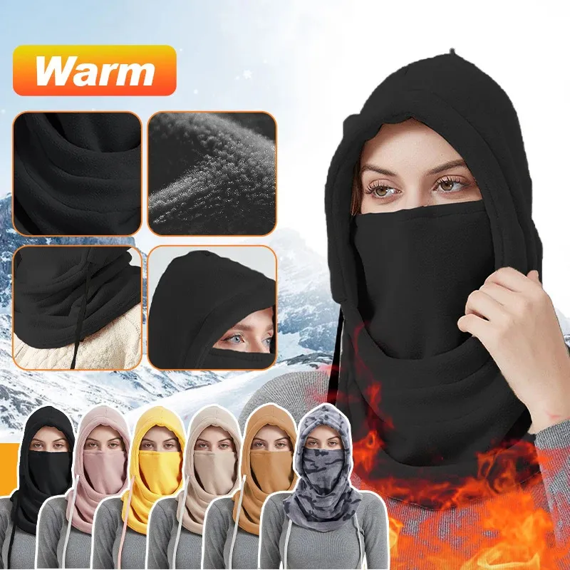 Vintervärme Balaclava Hood unisex utomhus vindsäker kallsäker plus sammet halsdukmask ridning skidåkning termisk headcover 240112