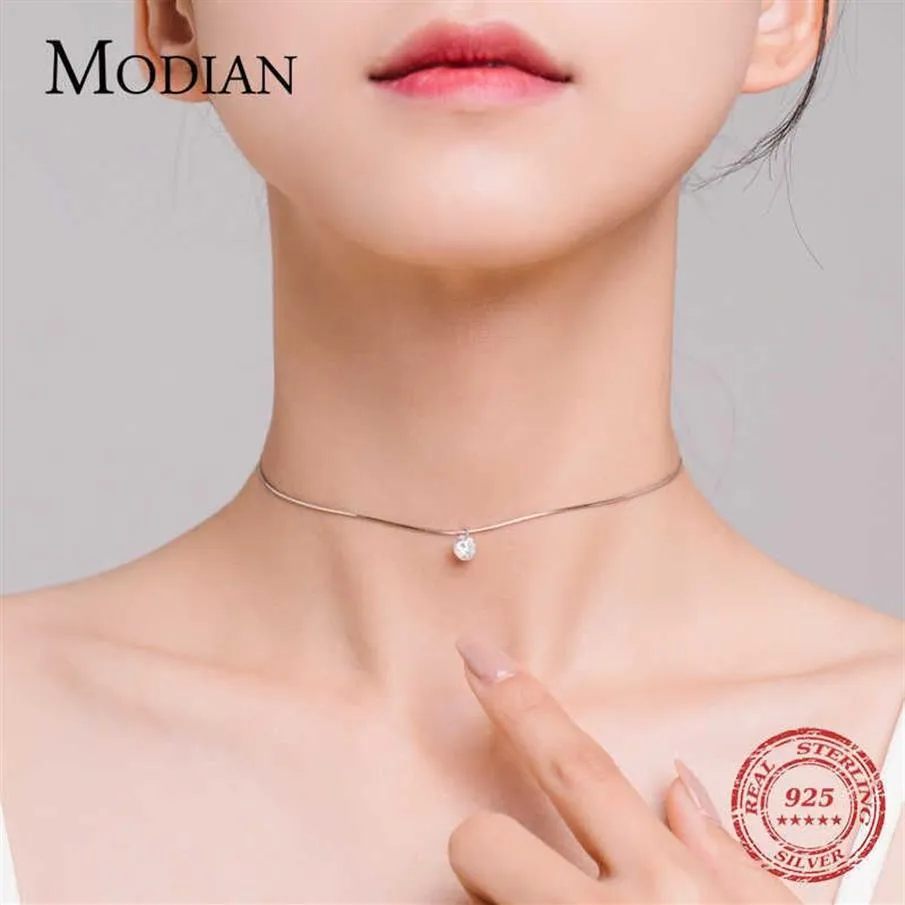 Modian 100% 925 Sterling Silber Trendy Einfache Klar CZ Choker Halskette Anhänger Mode Link Kette Für Frauen Party Edlen Schmuck 210338x