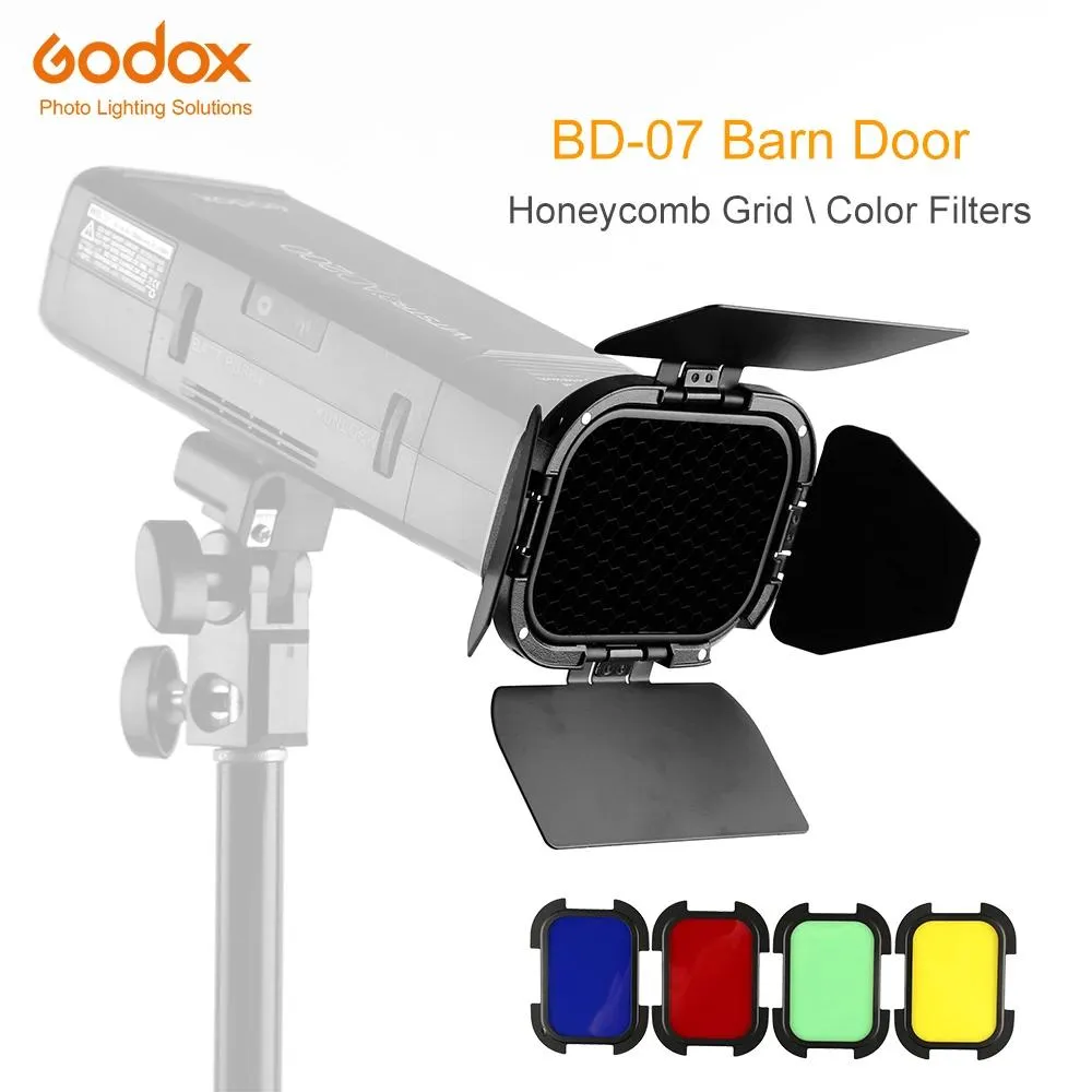 Accessoires Godox Bd07 staldeur met afneembaar honingraatrooster en 4 kleurengelfilters voor Godox Ad200 Pocket Speedlite