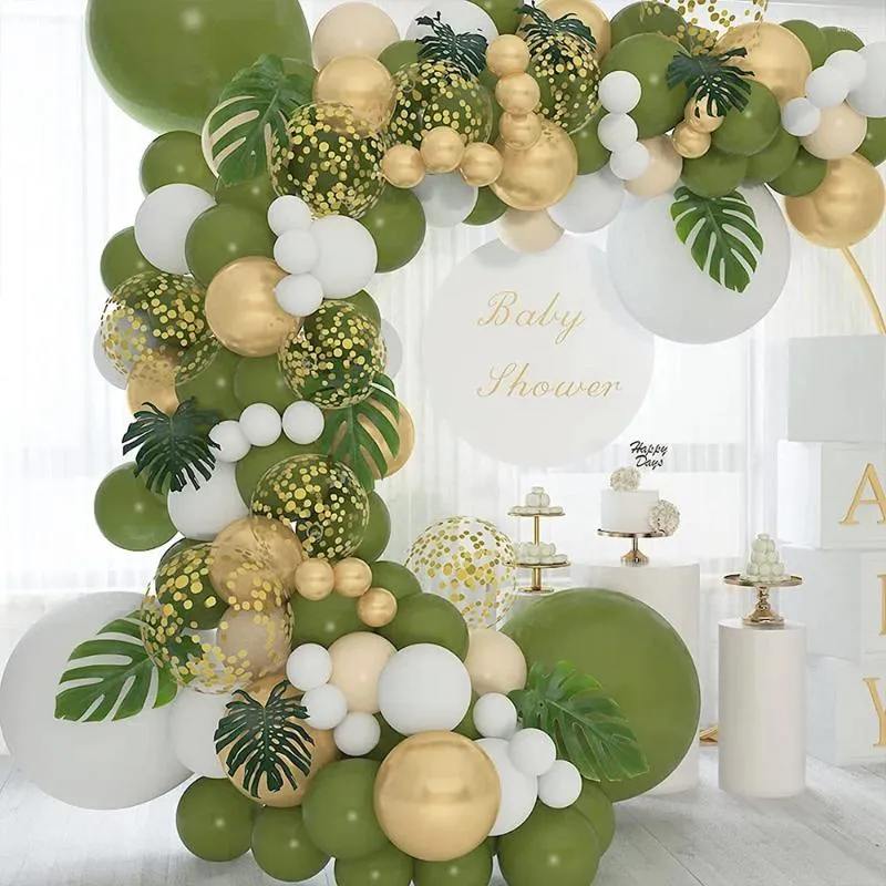 Party Decoration 133st Balloon Olive Green Chrome Gold Latex Garland Birthday Wedding Celebration Decorations Supplies