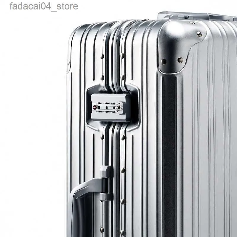 Valises Unisexe Tout Cadre En Aluminium Valise De Voyage Sur Roues Muettes Mot De Passe Affaires Valise À Bagages Roulant Grands Sacs Coffre Dropshipping Q240115