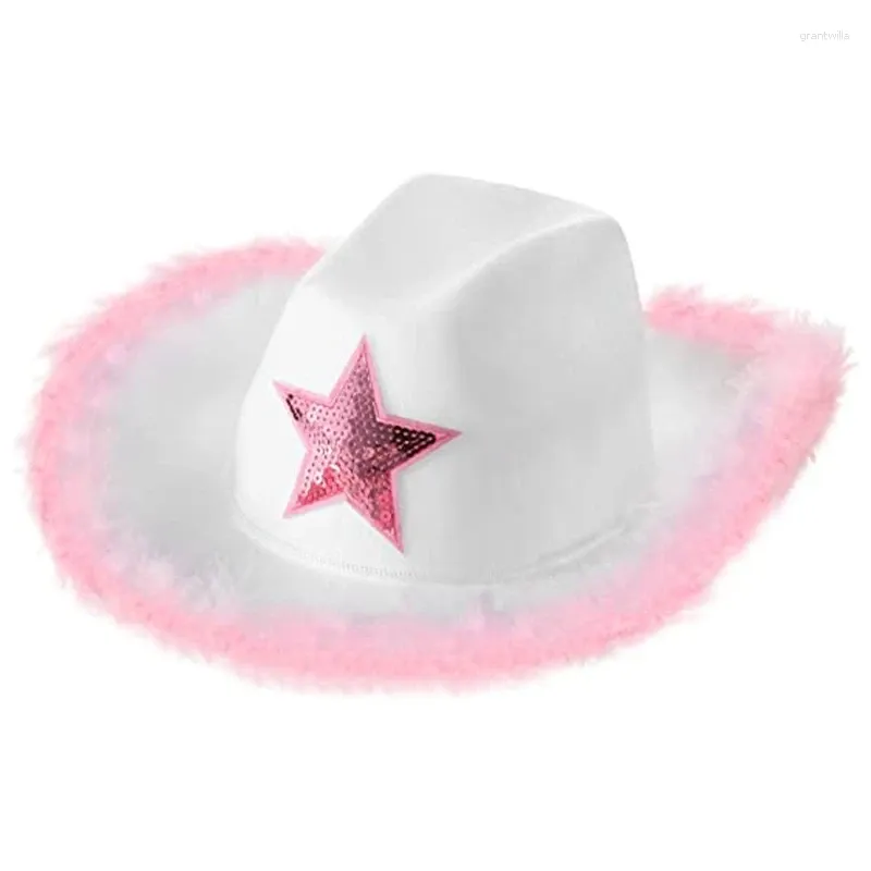 Baretten Roze Veren Cowgirl Hoed Cowboy Verjaardagsfeestje Hoeden Vrouwen Prestaties Trim Volwassenen Cospla