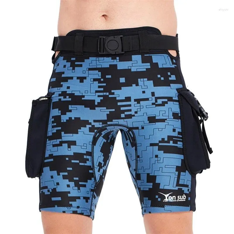 Damen-Badebekleidung, 2,5 mm Neopren, Tauch- und Surfhose, Herren-Tauchtaschen-Shorts, technische Badehose mit Tarnmuster