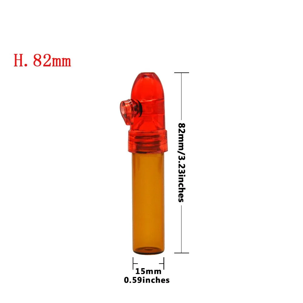 Acrylic Cap Glass bottle Snuff Snorter Dispenser Bullet Rocket Snorter Glass Vial with Clear Bottoms