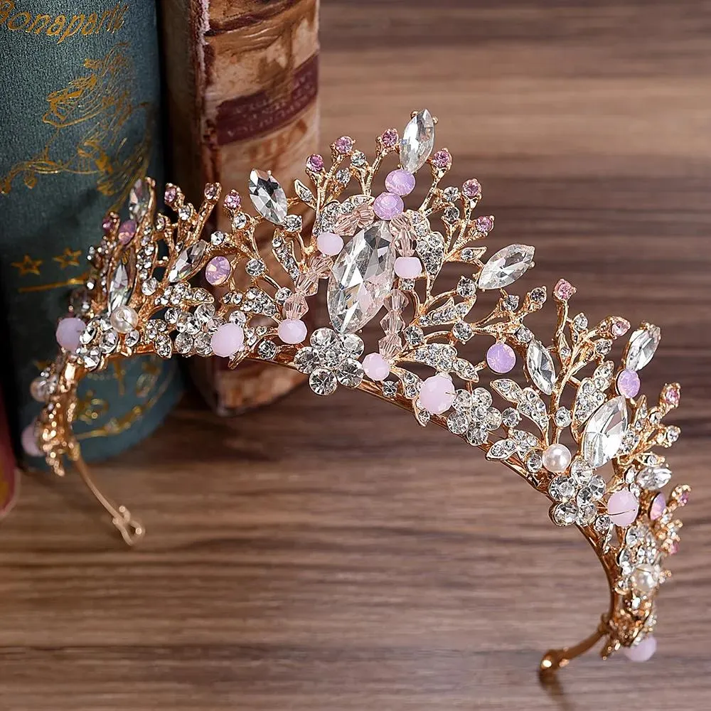 Copricapo Copricapo colorati Cristalli Corone nuziali barocche Diademi nuziali con perline argento Copricapo con strass Accessori per capelli Quinceane