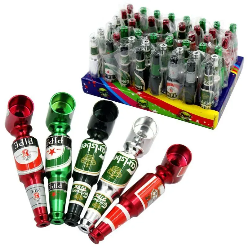 Mini Bierflasche Metallpfeife 68mm Rauchpfeifen Ölbrennerpfeife Bestes Geschenk für Raucher Tragbare Kräutertabak-Handpfeife LL