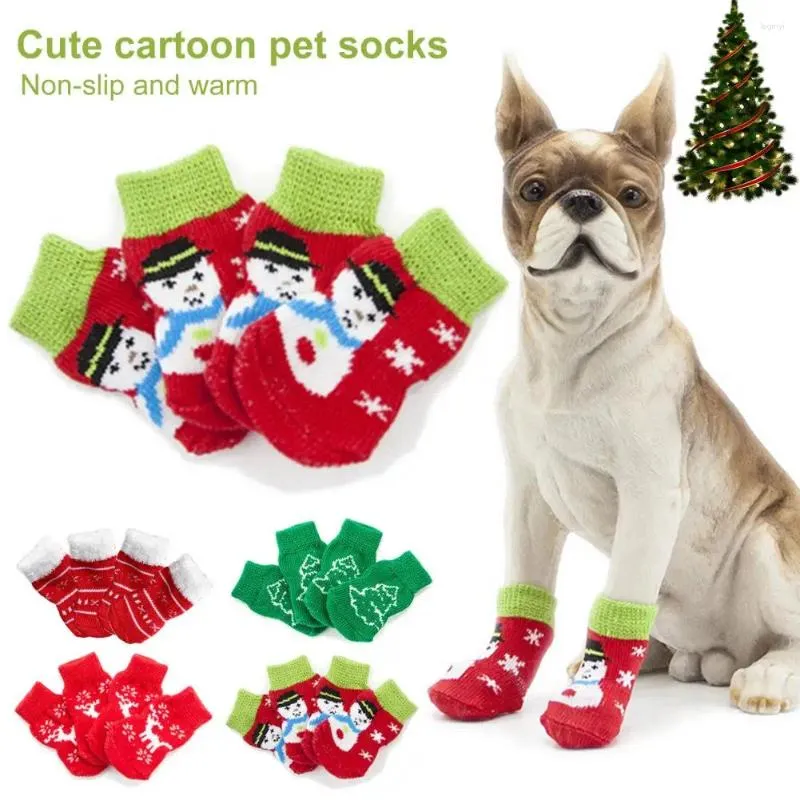Vestuário de cão 4 pcs Pet Ankle Socks Natal Série Padrão Anti-Skid Boa Elasticidade Cartoon Algodão Curto para Férias