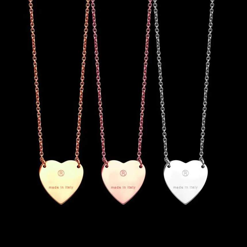 Högpolerat rostfritt stål Simple Heart Pendant Halsband glidande silver rosfärger Guldpläterad Classic Style Logo Tryckt WOM194J