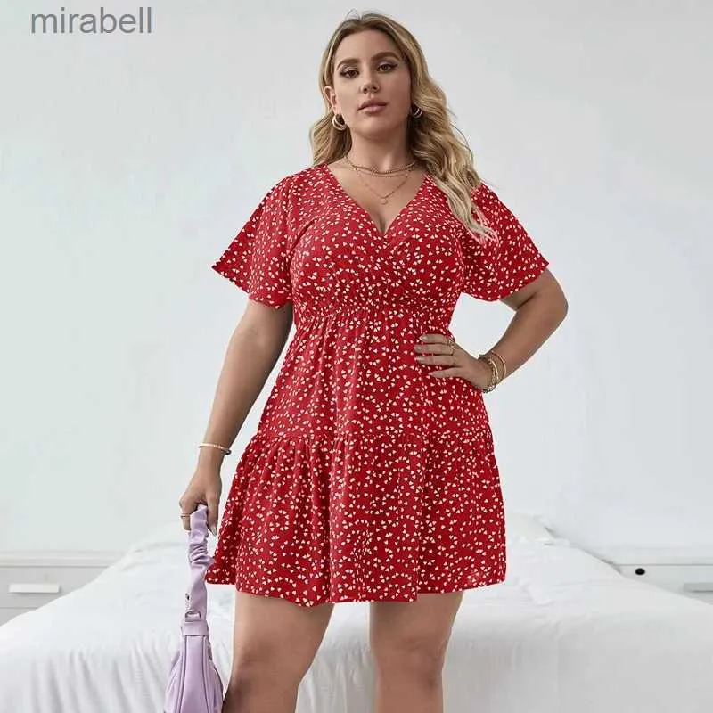 Grundläggande casual klänningar Robe Trapze Vase Plusieurs Niveaux Pour Femmes Grande Taille Imprim Floral Dcontract Manches Courtes Motif Cur Boho T YQ240115