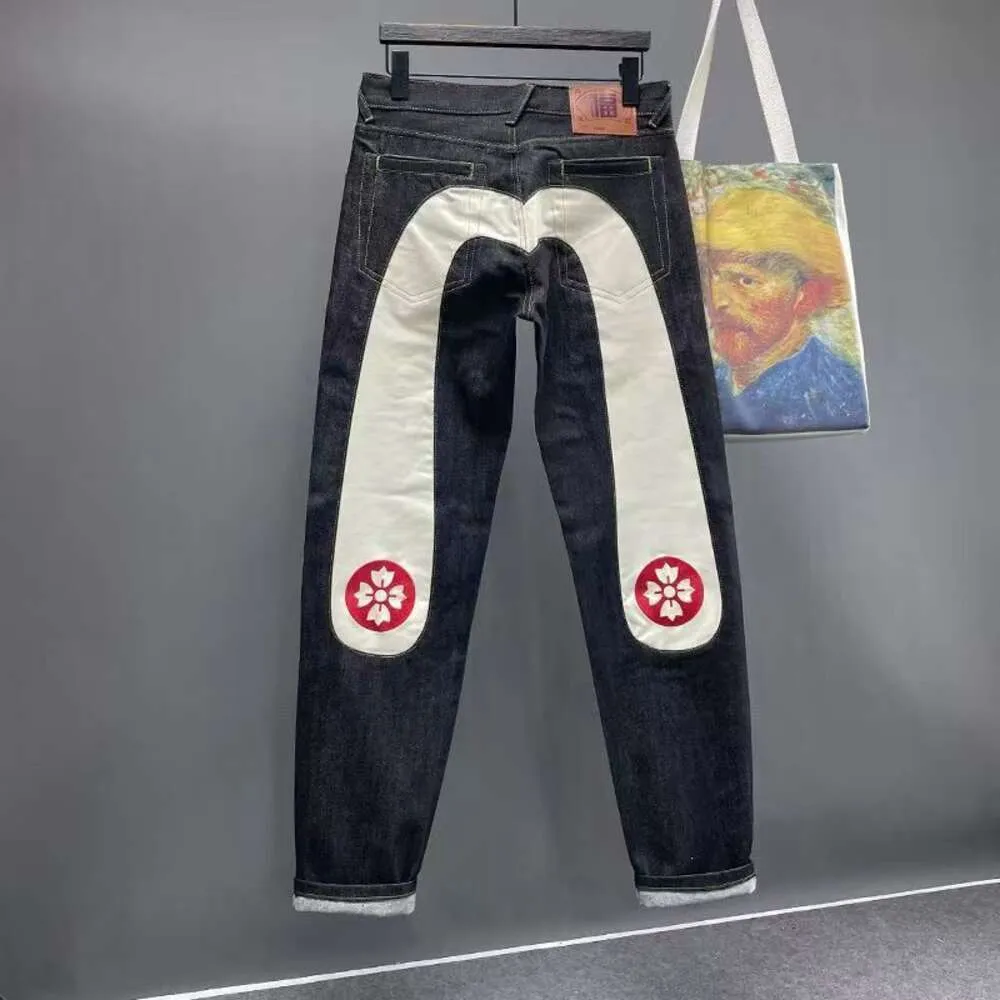 Pantaloni firmati uomo streetwear giapponese 2024 Jeans scheletrati dritti per pantaloni Abbigliamento Fugod Jeans Ricamo Evissu Uomo Lavaggio Jeans denim da uomoFDH