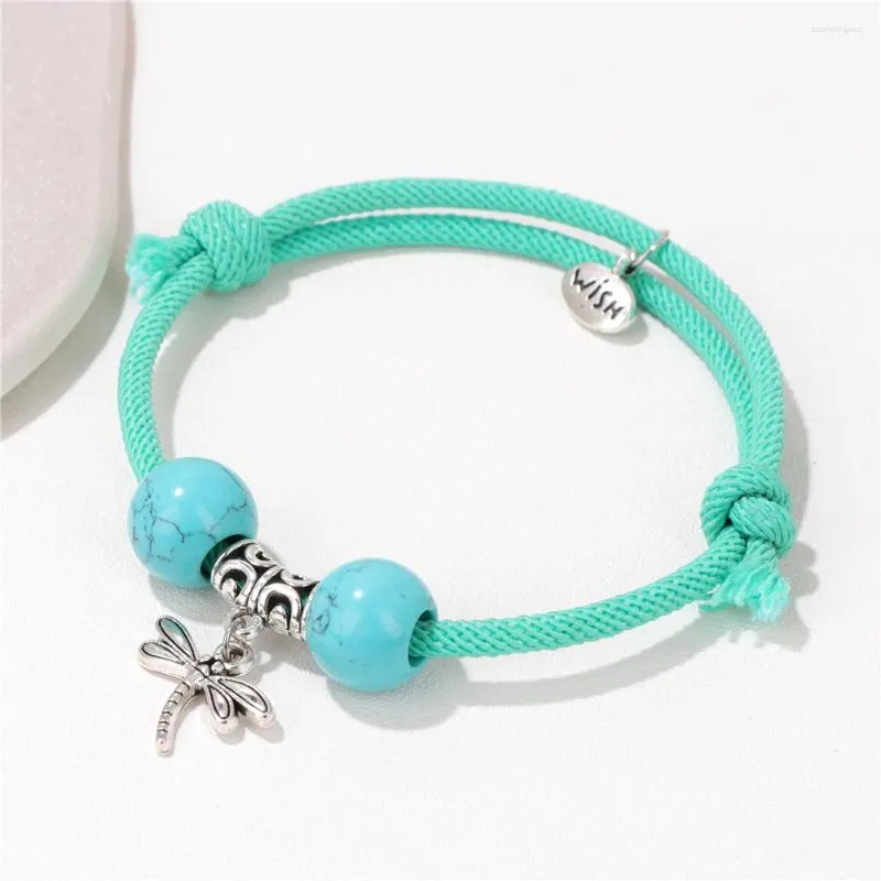 Charm Bracelets Dragonfly Bracelet Adjustable Rope Big Hole Beads For Women Men Wish Tag Pendant Bangles Minimalist Jewelry