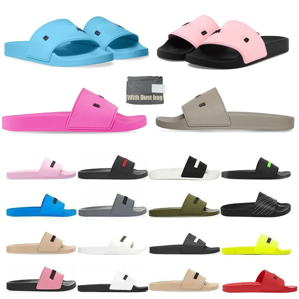 Moda Piscina Chinelos Slides Sandália Treinadores De Borracha Designer Mens Preto Flip Flop Redondo Não-Slip Baleciaga Mulheres Sandálias Casuais 35-46