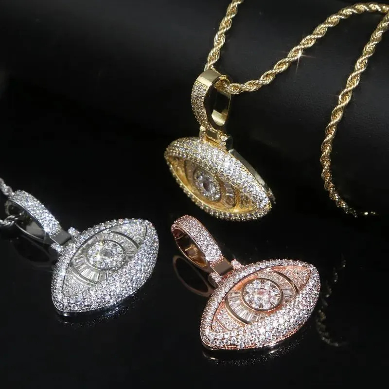 Naszyjniki Fasion Zły oko kształt wisiork Naszyjnik Kobiety męskie mrożone hip hop Rose Gold Kolor Biżuteria Prezent