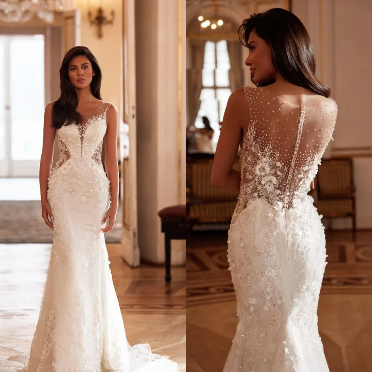 Elegant Mermaid Wedding Dress: Sequin Lace, 3D Floral Appliques - Shop ...