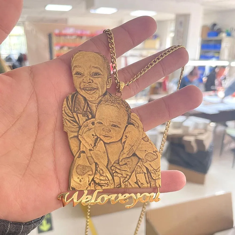 Kettingen Luer Aangepaste fotokettingen/gepersonaliseerde roestvrijstalen aangepaste foto naamplaatje hanger Cubaanse ketting voor dames heren kinderen geschenken