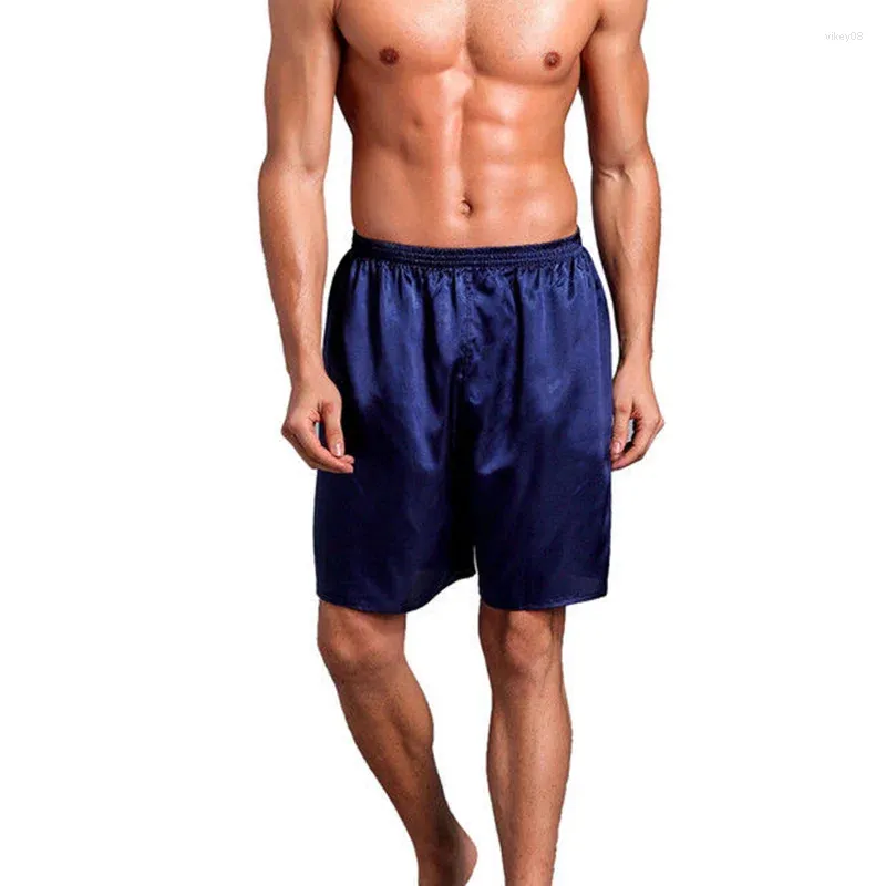 Mäns sömnkläder Silk Satin Shorts Solid Color Elastic Underwear Nightwear Sleep Bottoms Male Clothing