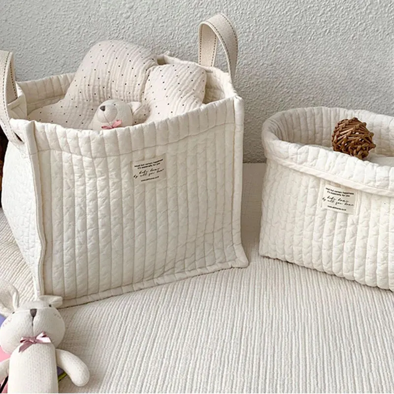 Baby Storage Large Capacity Toy Bags Solid Color Cotton Mommy Maternity Basket Organizer born Bedside Diaper 240115