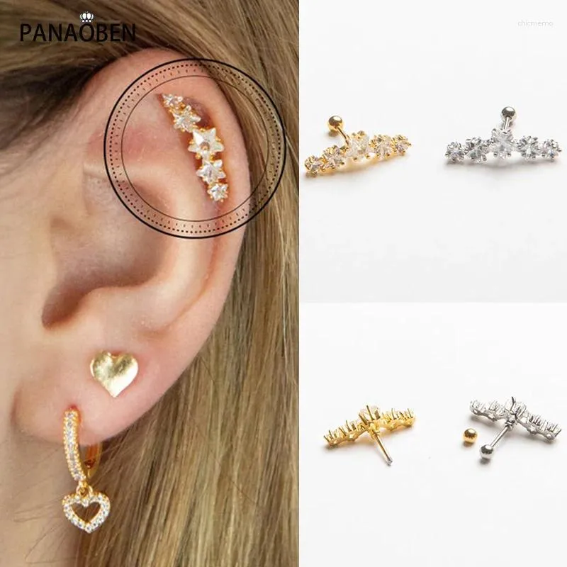 Stud Küpe Panaoben 925 Gümüş 1Pair Kristal Zirkon Küçük Kadınlar İçin Küçük Altın Renk Zarif Piercing Küpeler Güzel Takılar