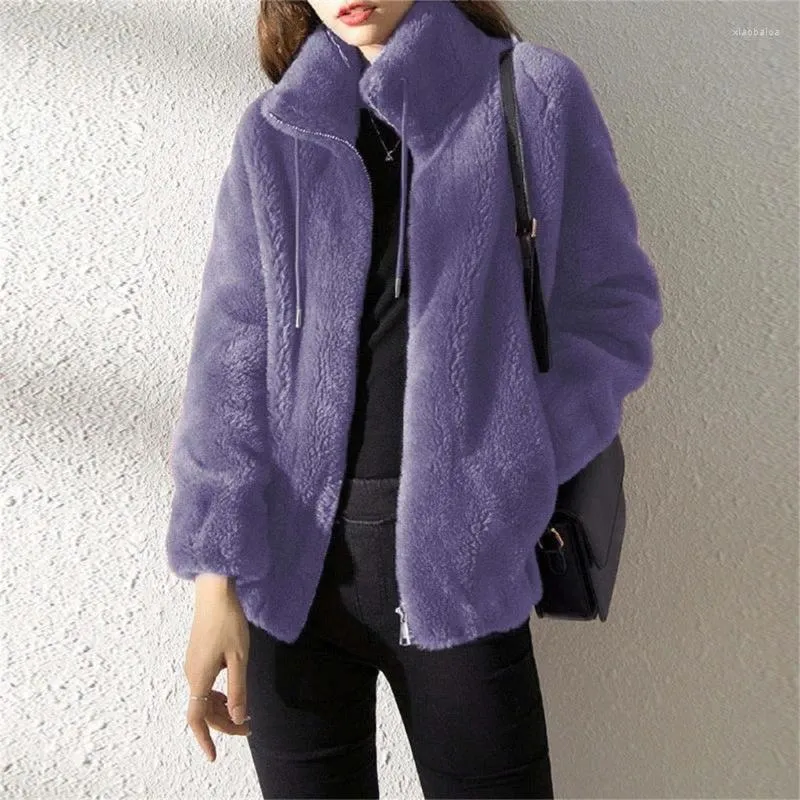 Kvinnors hoodies Kvinnor långärmad blixtlås upp varma fuzzy jackor vinter ytterkläder stativ krage lös fleece sweatshirt kappa med fickor