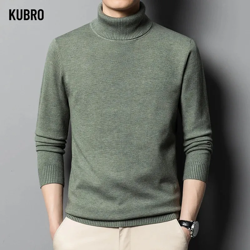 Kubro Autumn Winter Mens عالي الجودة لذيذة من الصوف سترة صلبة لون متماسكة ضيقة دافئة قاع قاع قاع أعلى 240113