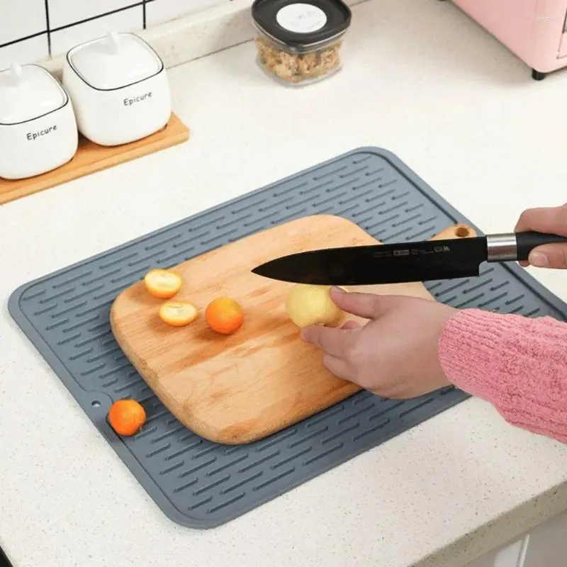 Table Mats Grey Silicone Drying Mat Kitchen Counter Placemat Non-Slip Heat Resistant Dish Rectangle Thickness Sink Pad Cup