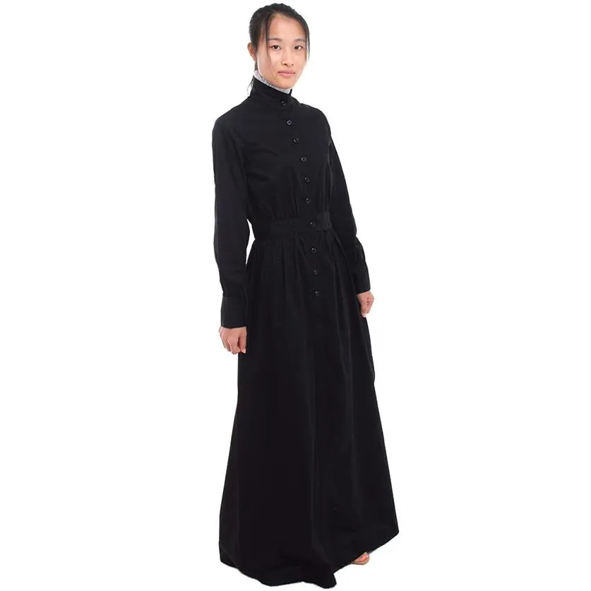 British Vintage Servant Black Walking Dress White Maid Apron Costume Victorian Edwardian Housekeeper Cosplay Fast Shipment324h